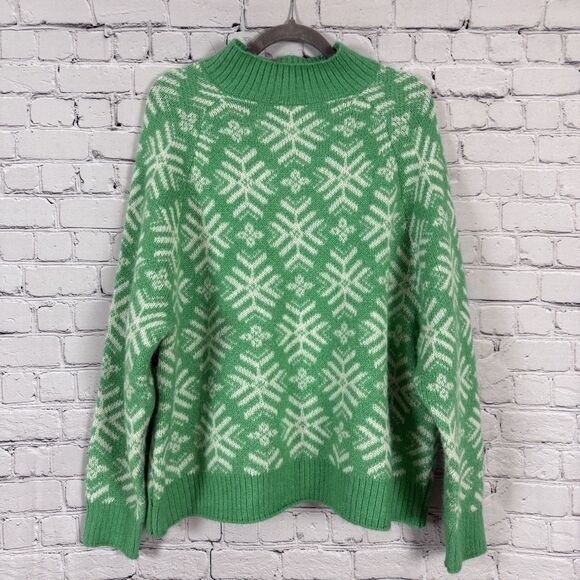 Old Navy Holiday Print Mock Neck Sweater In Green Snowflake Plus Size 2X - Picture 2 of 8